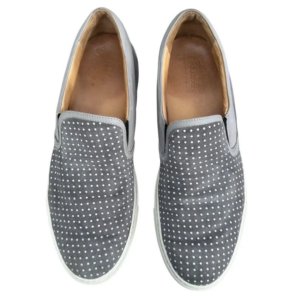 Barney’s New York Slip On‎ Leather Sneakers Men’s 9M Gray White Polka Dot